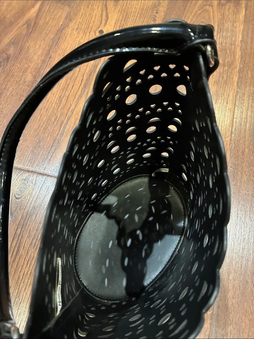 Neiman Marcus Black Laser-Cut Bucket Tote